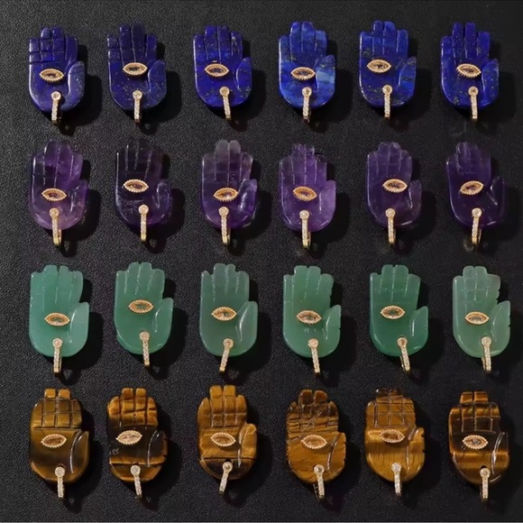 Tiger Eye Hand Hamsa Stone Pendant Charm - Picture 4 of 7